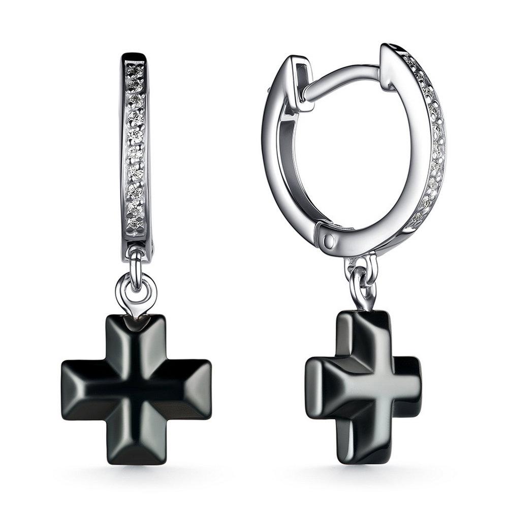 Серьги длинные,  серебро 925 проба, вставка фианит (Россия)