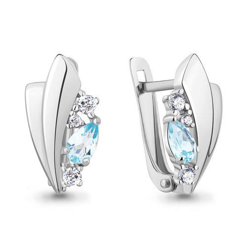 Серьги с английским замком Aquamarine,  серебро 925 проба, вставка фианит (Aquamarine, Россия)