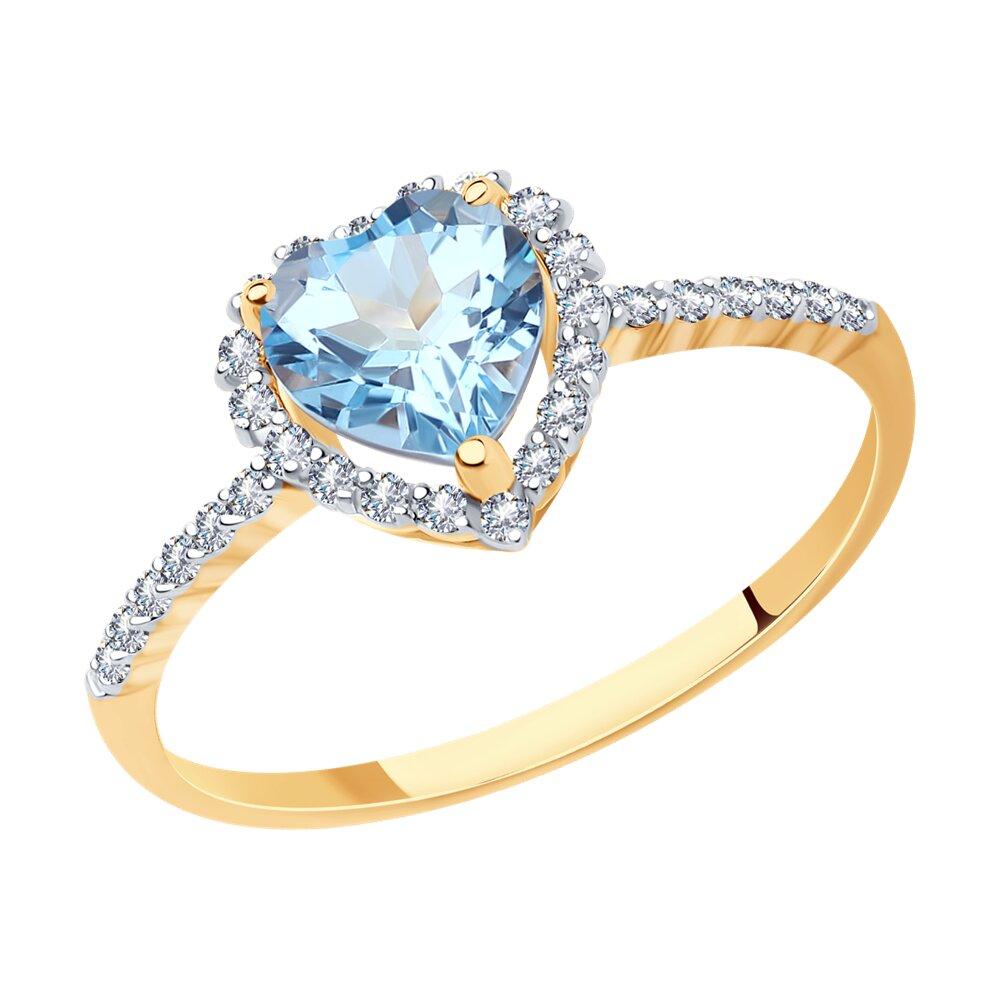 Кольцо декоративное, красное золото 585 проба, вставка фианит/топаз (Россия)