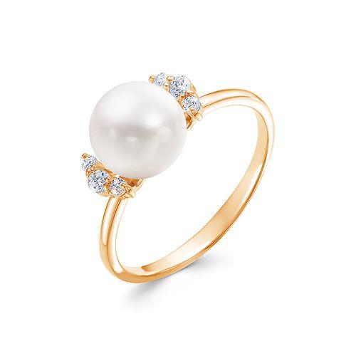 Кольцо декоративное Zlato, красное золото 585 проба, вставка фианит/жемчуг (Zlato, Россия)