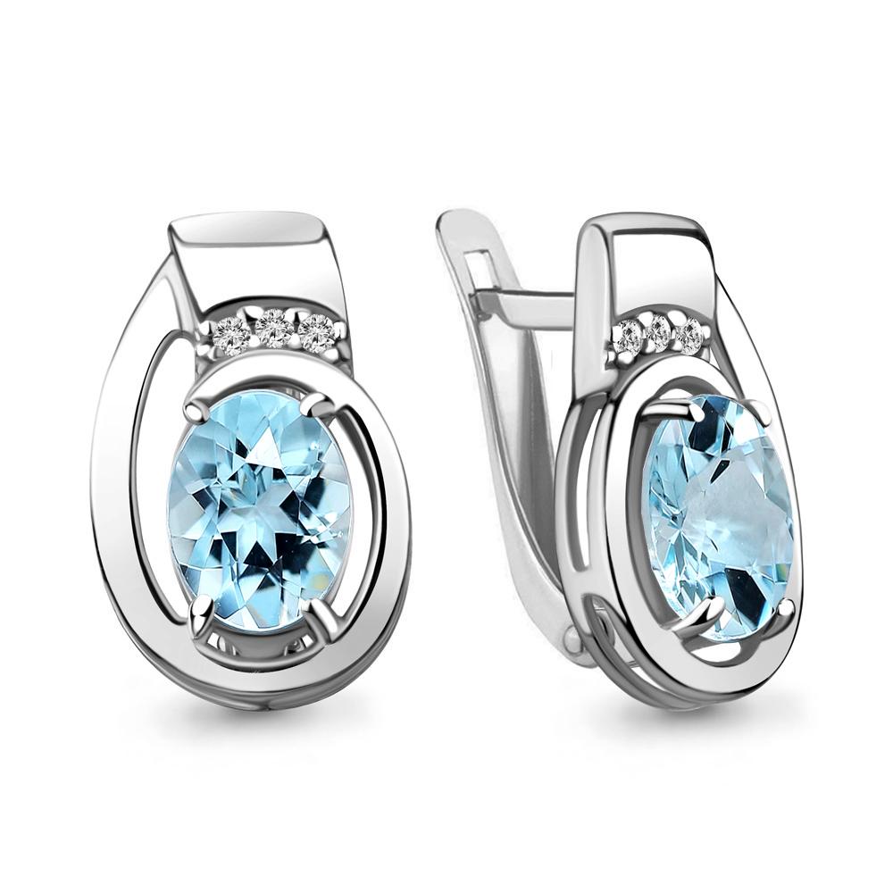 Серьги с английским замком Aquamarine,  серебро 925 проба, вставка фианит