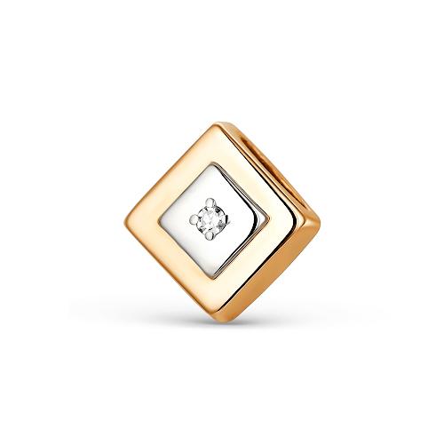 Подвеска шарм LUCKY DIAMOND, красное золото 585 проба, вставка бриллиант