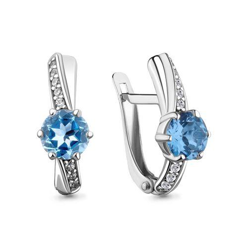 Серьги с английским замком Aquamarine,  серебро 925 проба, вставка фианит