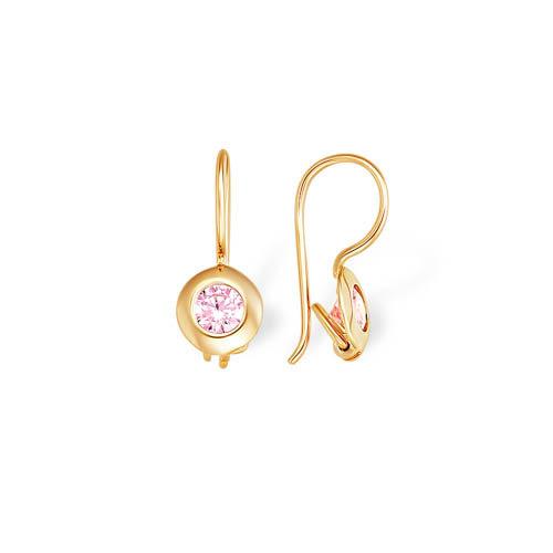 Серьги детские 7 Карат, красное золото 585 проба, вставка фианит