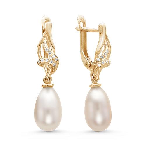 Серьги длинные Zlato, красное золото 585 проба, вставка жемчуг (Zlato, Россия)