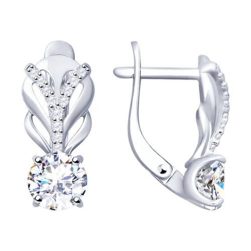 Серьги с английским замком Diamant,  серебро 925 проба, вставка фианит (Diamant, Россия)