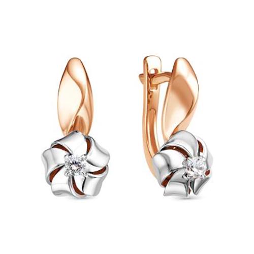 Серьги с английским замком RoseGrace, красное золото 585 проба, вставка бриллиант (RoseGrace, Россия)
