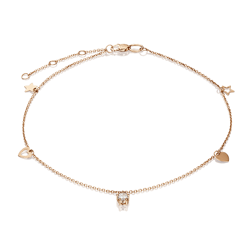 Браслет на ногу Platina Jewelry, красное золото 585 проба, вставка фианит