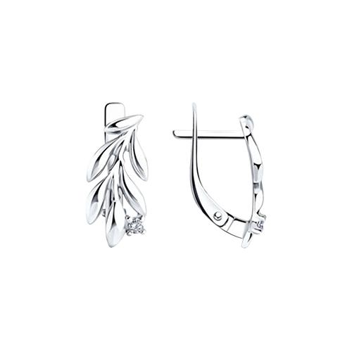 Серьги с английским замком,  серебро 925 проба, вставка фианит (Турция)