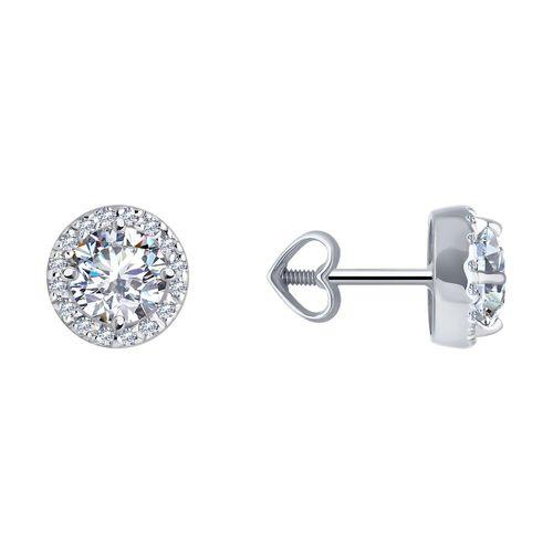 Серьги пусеты Diamant, белое золото 585 проба, вставка фианит