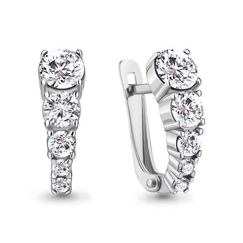 Серьги с английским замком Aquamarine,  серебро 925 проба, вставка фианит (Aquamarine, Россия)