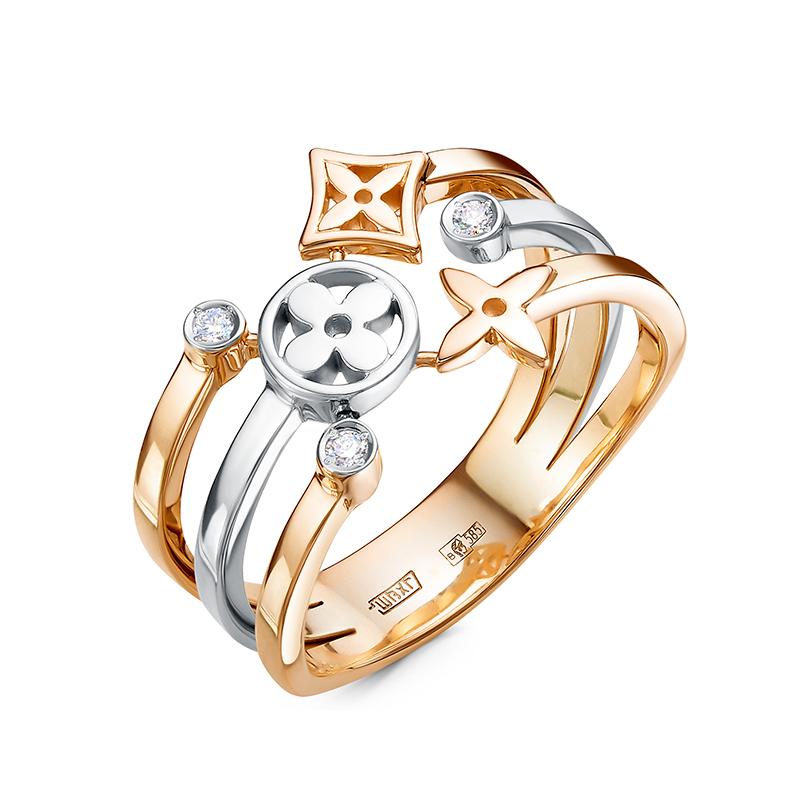 Кольцо декоративное DELTA, комбинированное золото 585 проба, вставка бриллиант (DELTA, Россия)