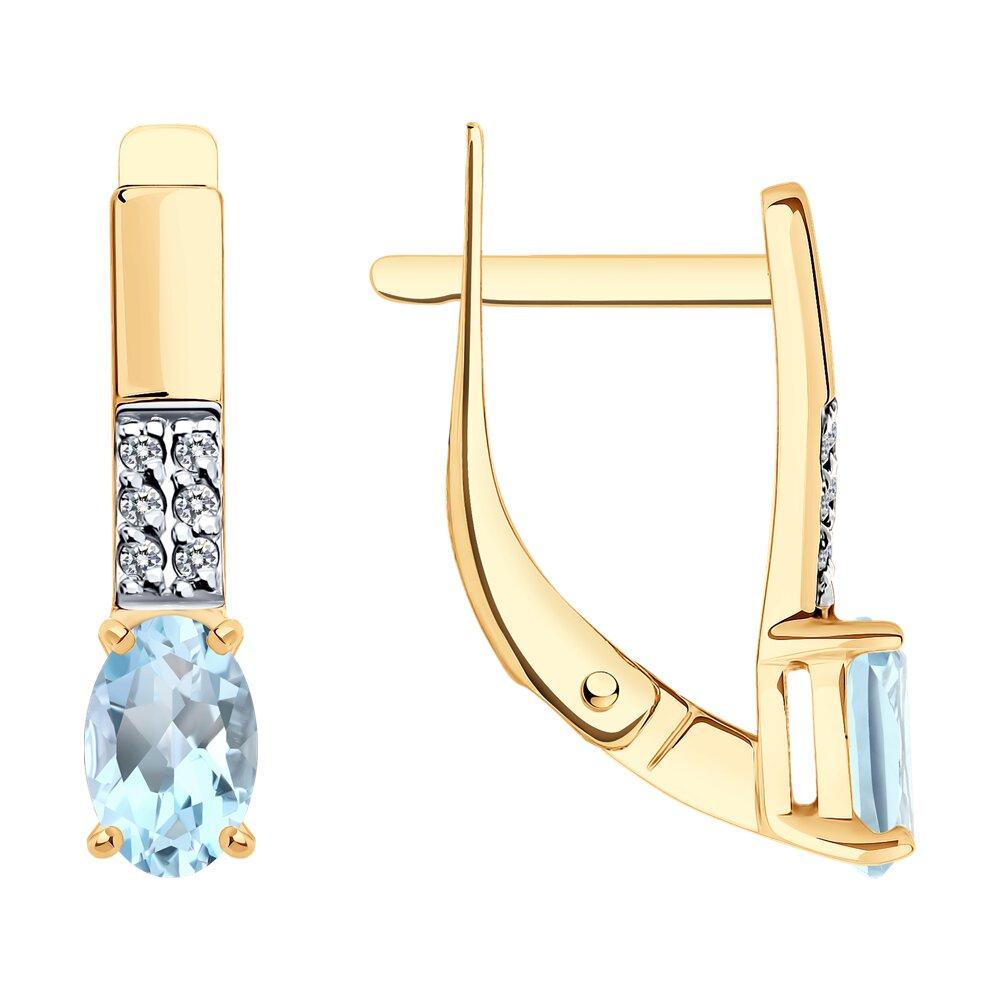 Серьги с английским замком, красное золото 585 проба, вставка фианит/топаз (Россия)