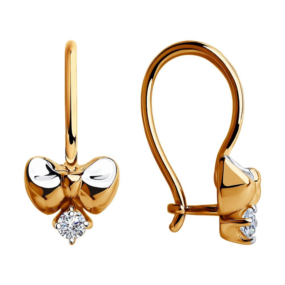 Серьги детские Sokolov и Diamant, красное золото 585 проба, вставка фианит