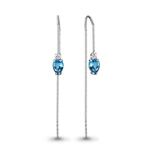 Серьги-цепочки Aquamarine,  серебро 925 проба, вставка фианит