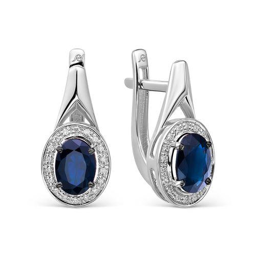 Серьги с английским замком, белое золото 585 проба, вставка сапфир (Россия)