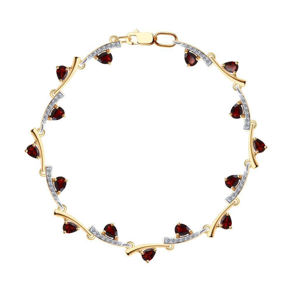 Браслет декоративный, красное золото 585 проба, вставка фианит/гранат (Россия)