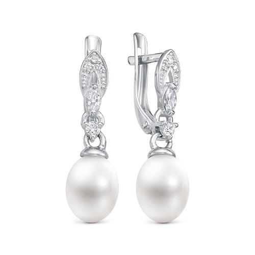 Серьги длинные Zlato,  серебро 925 проба, вставка жемчуг (Zlato, Россия)