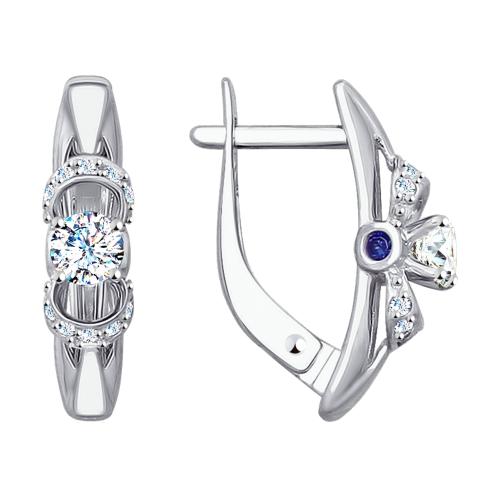 Серьги с английским замком SOKOLOV, белое золото 585 проба, вставка фианит (SOKOLOV, Россия)