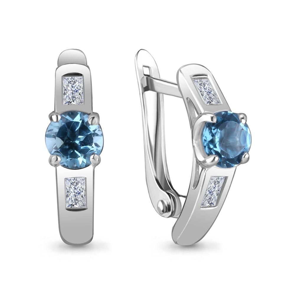 Серьги с английским замком Aquamarine,  серебро 925 проба, вставка фианит