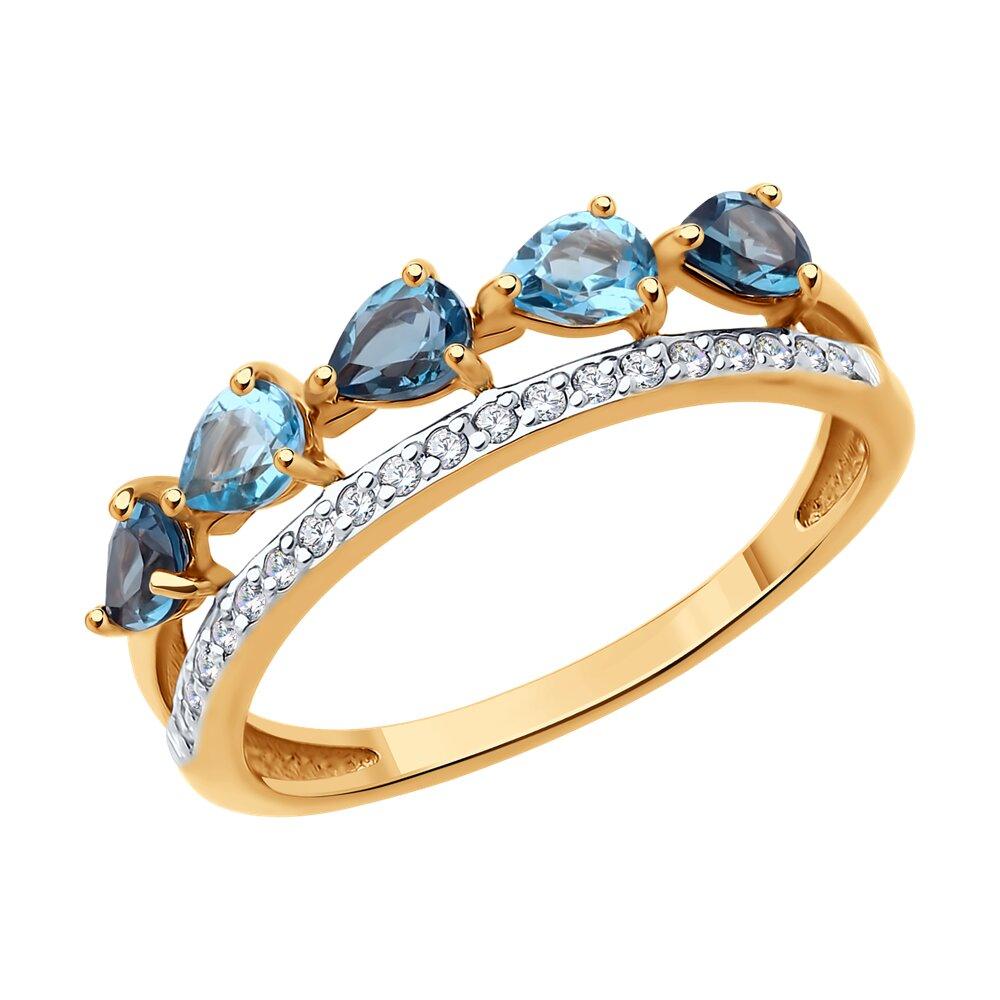 Кольцо декоративное, красное золото 585 проба, вставка фианит/топаз (Россия)