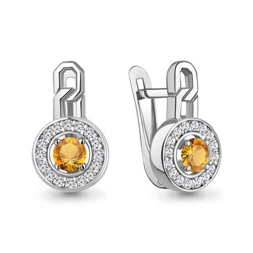 Серьги с английским замком Aquamarine,  серебро 925 проба, вставка фианит (Aquamarine, Россия)