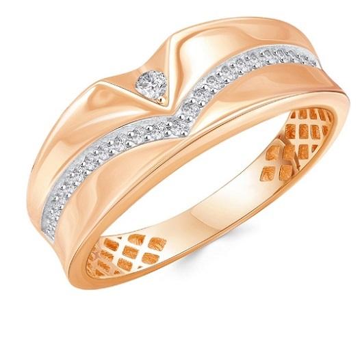 Кольцо декоративное ZOLOTYE UZORY, красное золото 585 проба, вставка цирконий