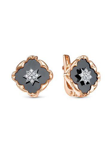 Серьги с английским замком Berger, красное золото 585 проба, вставка оникс