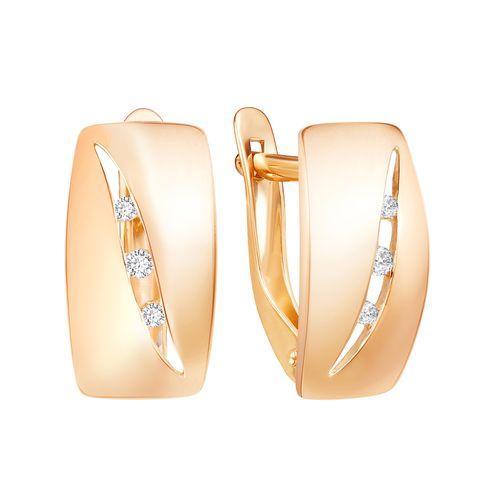 Серьги с английским замком ZOLOTYE UZORY, красное золото 585 проба, вставка цирконий