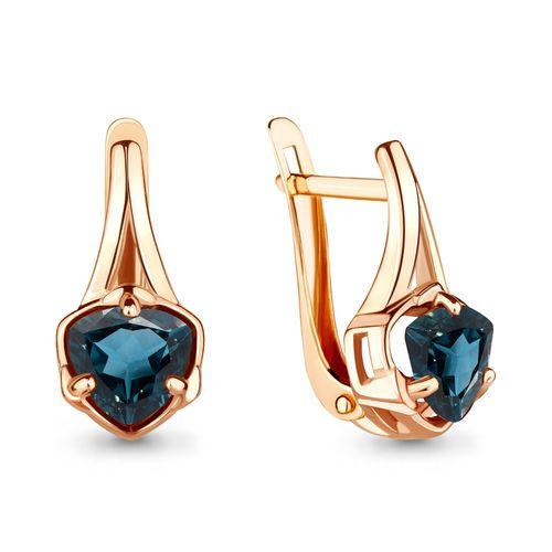 Серьги с английским замком Aquamarine, красное золото 585 проба, вставка топаз