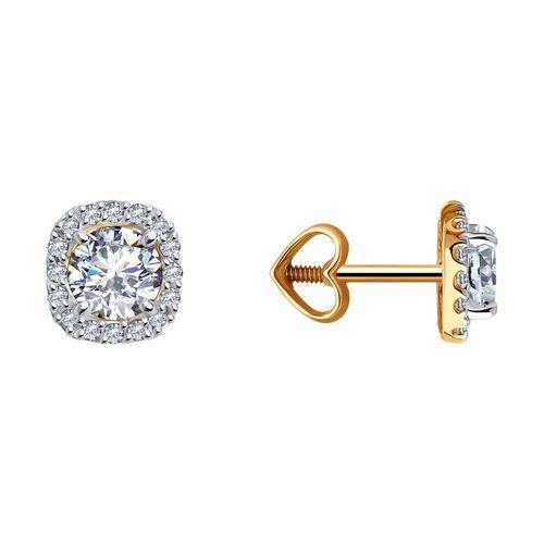 Серьги пусеты Diamant, красное золото 585 проба, вставка фианит (Diamant, Россия)