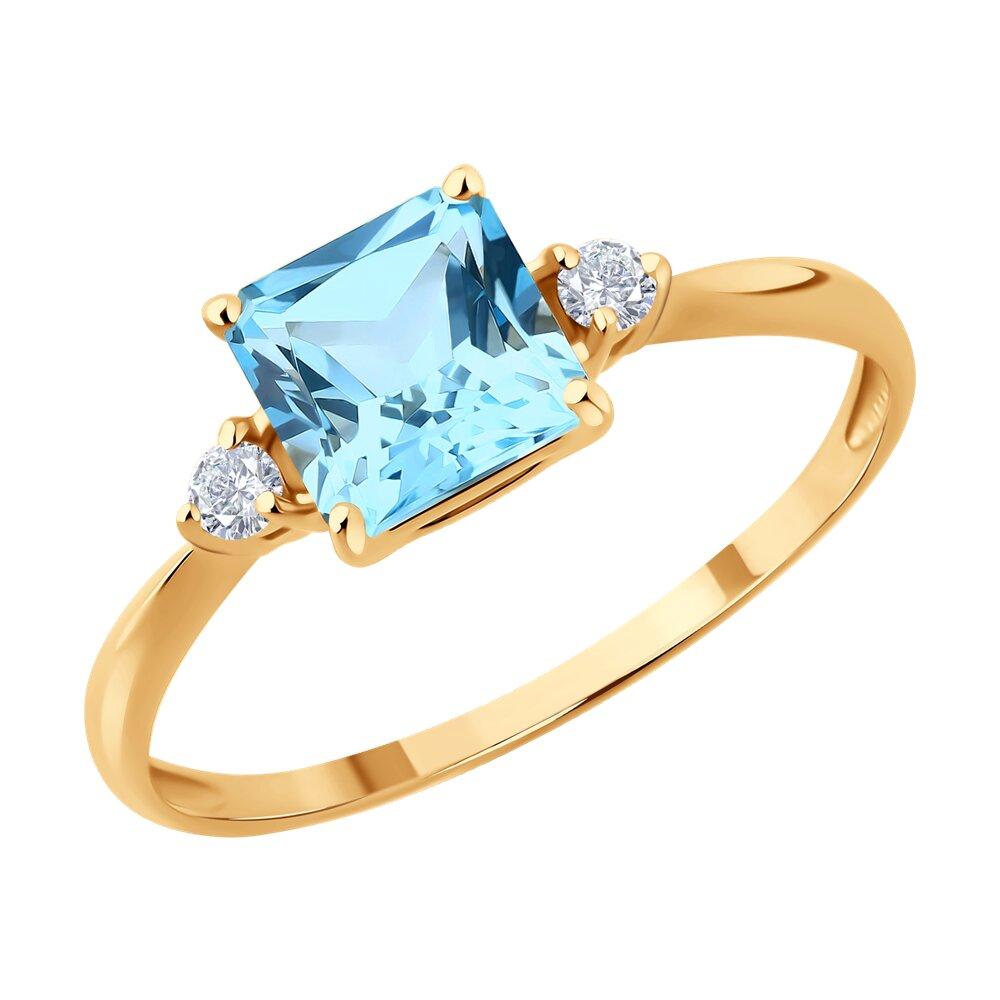 Кольцо декоративное, красное золото 585 проба, вставка фианит/топаз (Россия)