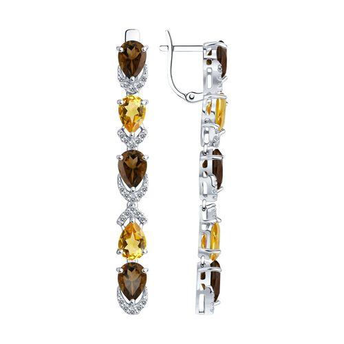 Серьги длинные SOKOLOV,  серебро 925 проба, вставка фианит/раухтопаз/цитрин (SOKOLOV, Россия)