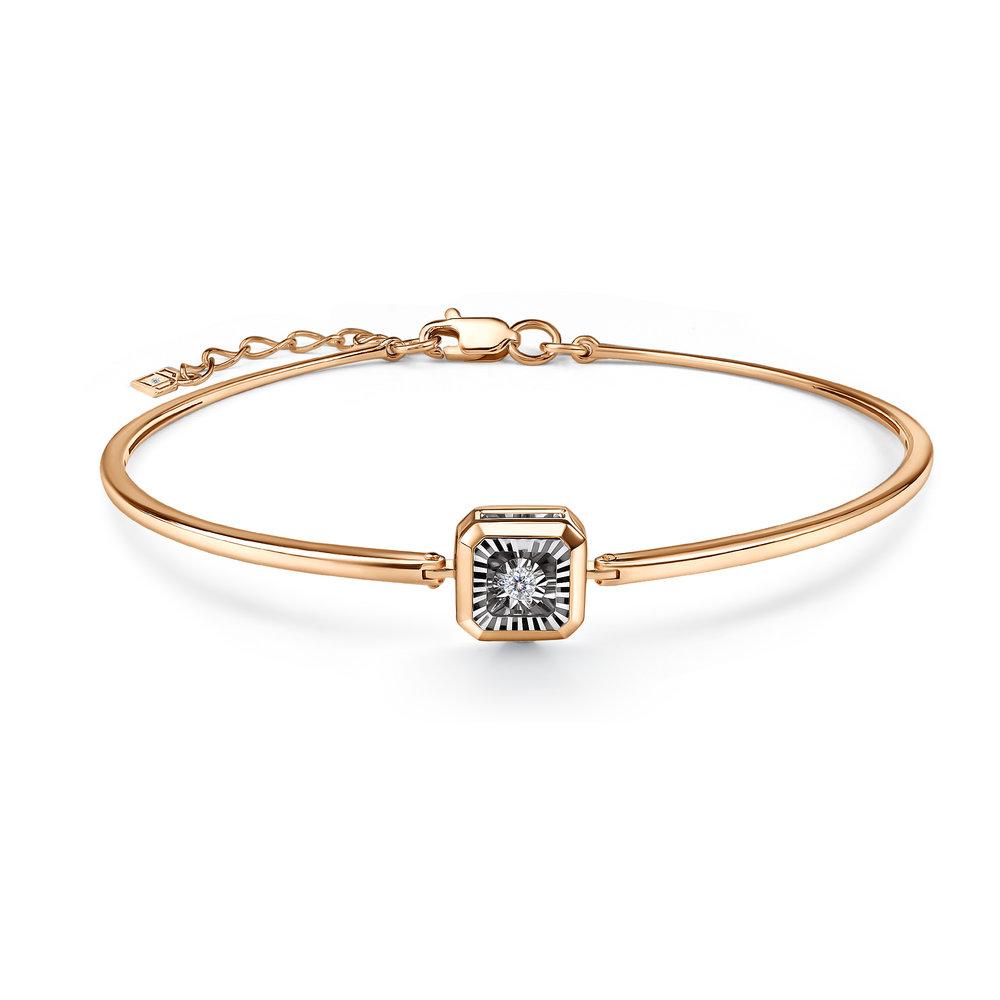 Браслет жесткий Grigoriev, красное золото 585 проба, вставка бриллиант