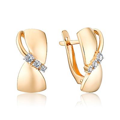 Серьги с английским замком TALANT, красное золото 585 проба, вставка фианит (TALANT, Россия)