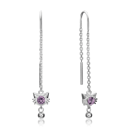 Серьги-цепочки Platina Jewellery,  серебро 925 проба, вставка аметист