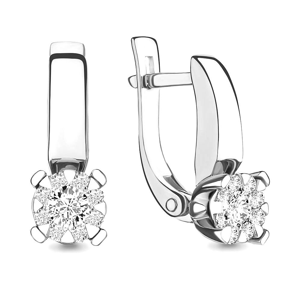 Серьги с английским замком Aquamarine, белое золото 585 проба, вставка бриллиант (Aquamarine, Россия)