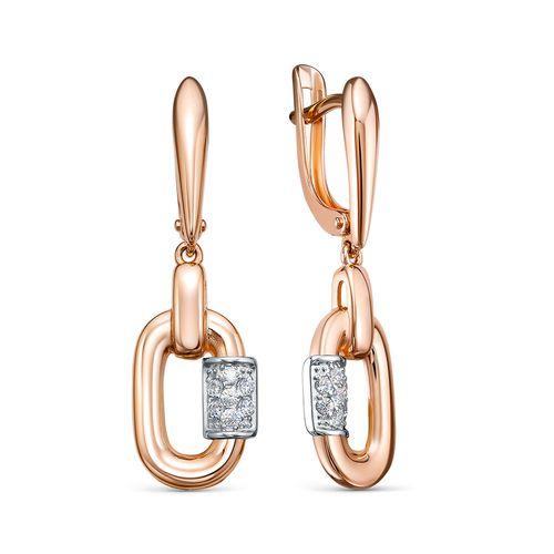 Серьги длинные, красное золото 585 проба, вставка фианит (Беларусь)