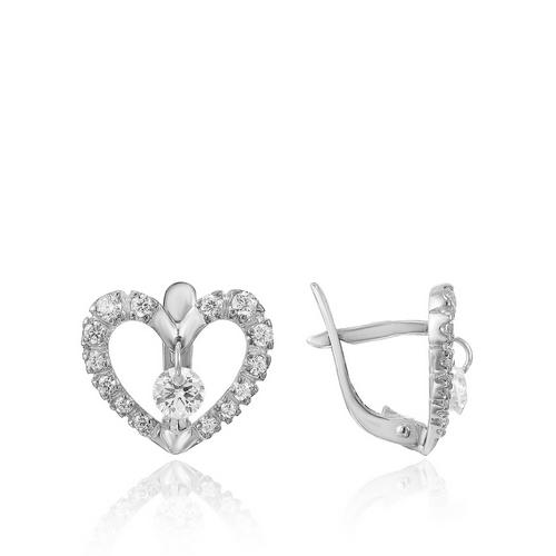 Серьги с английским замком,  серебро 925 проба, вставка фианит (Россия)