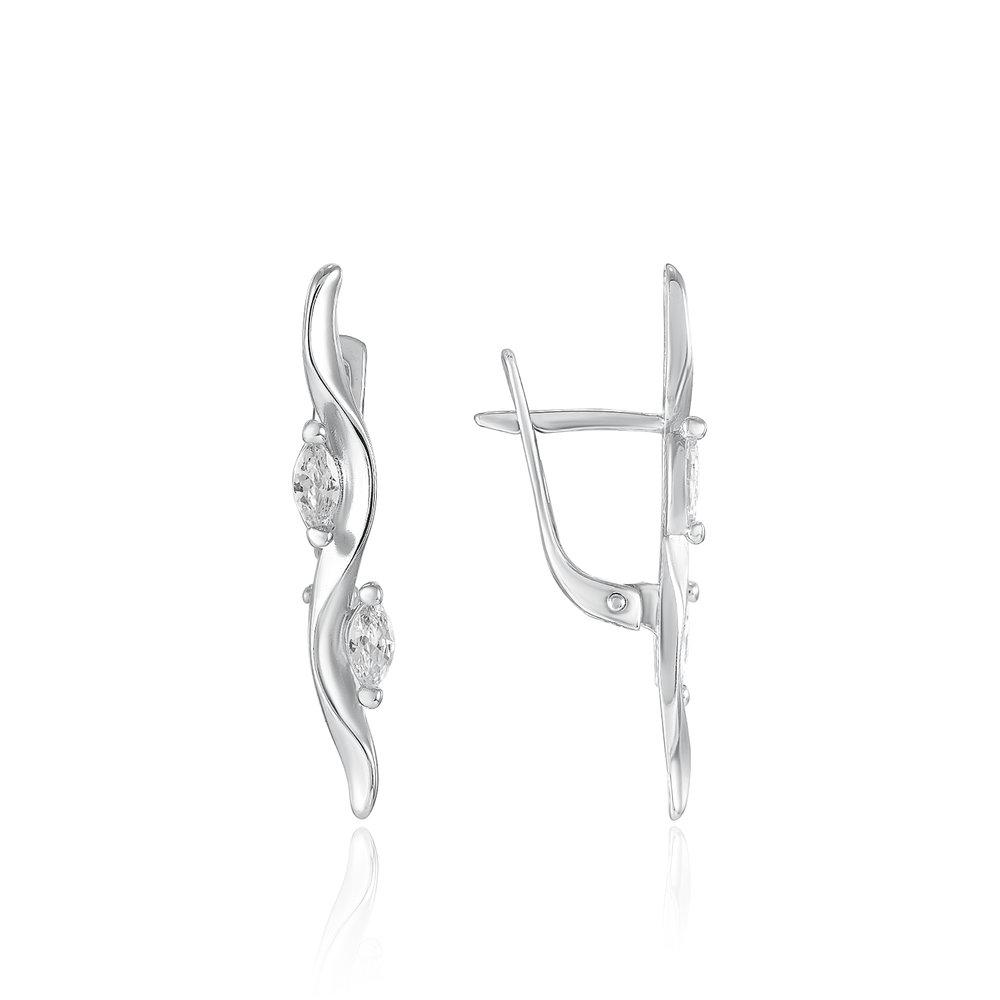 Серьги с английским замком,  серебро 925 проба, вставка фианит (Россия)