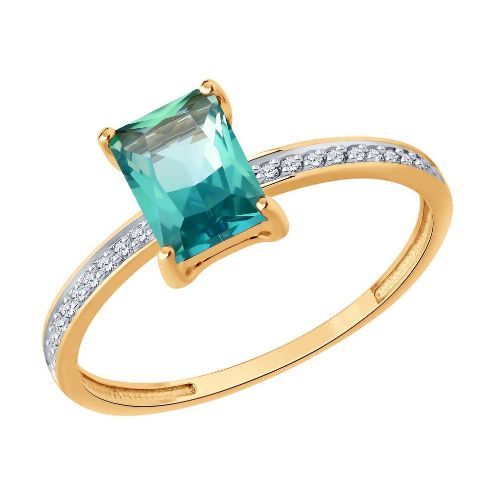 Кольцо декоративное, красное золото 585 проба, вставка фианит/топаз (Россия)