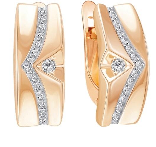 Серьги с английским замком ZOLOTYE UZORY, красное золото 585 проба, вставка цирконий (ZOLOTYE UZORY, Россия)