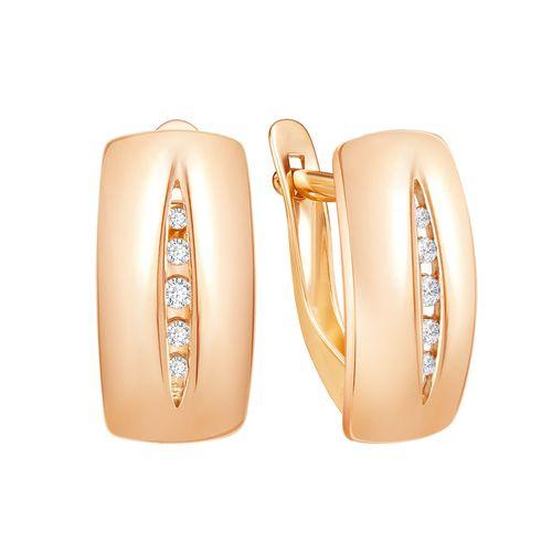 Серьги с английским замком ZOLOTYE UZORY, красное золото 585 проба, вставка цирконий (ZOLOTYE UZORY, Россия)