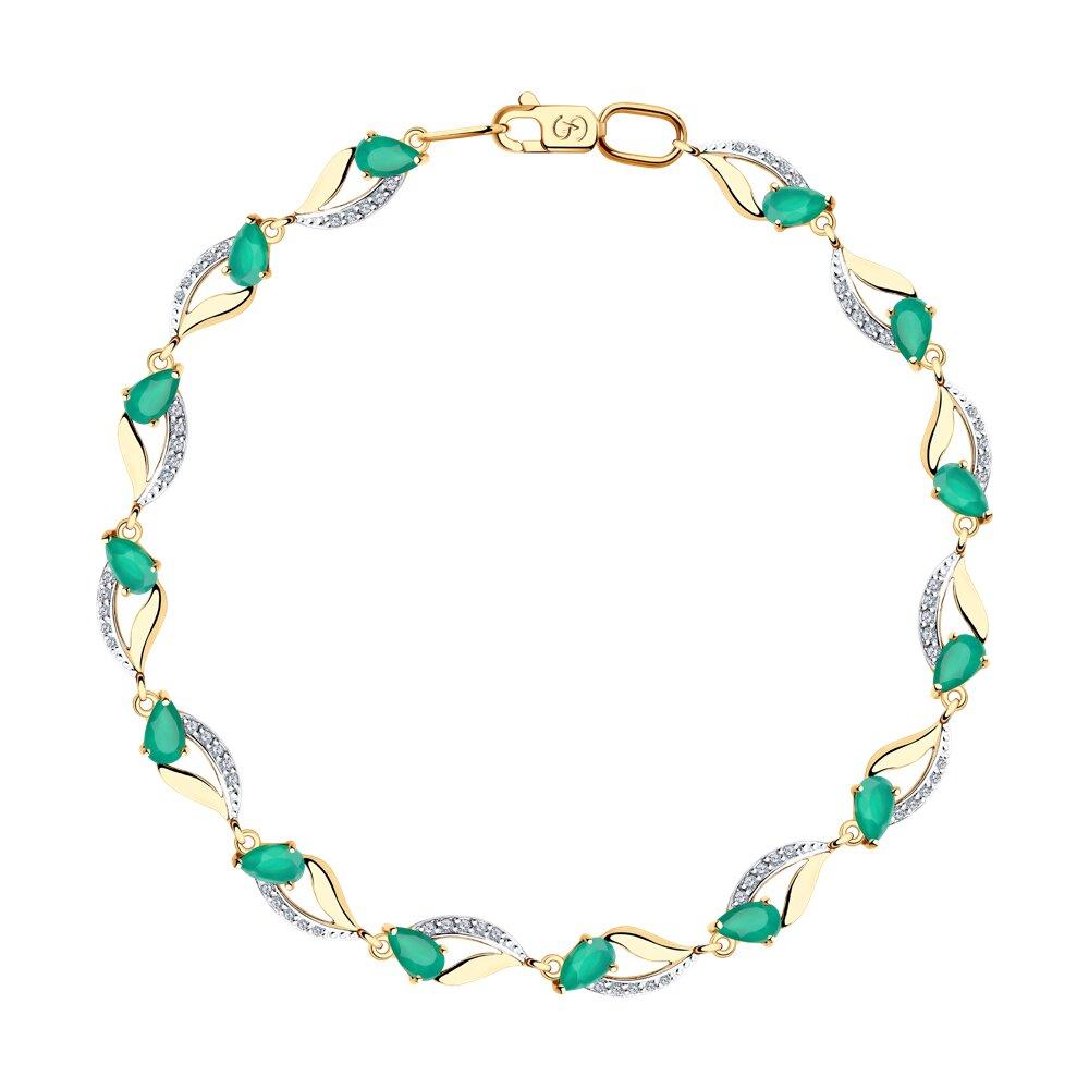 Браслет декоративный, красное золото 585 проба, вставка фианит/агат (Россия)