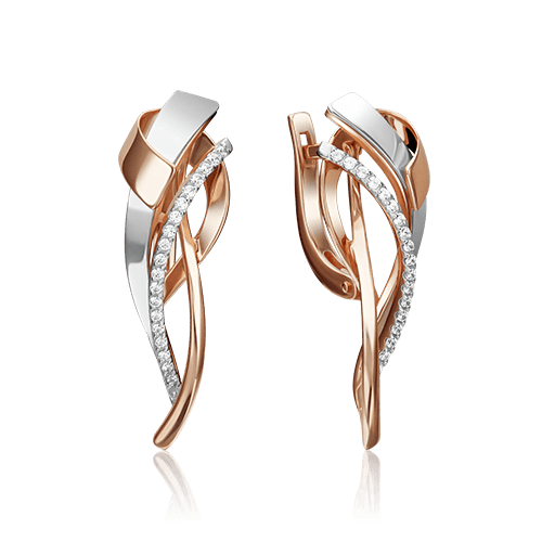 Серьги длинные Platina Jewellery, красное золото 585 проба, вставка фианит