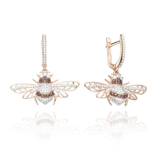 Серьги длинные DEWI,  серебро 925 проба, вставка фианит