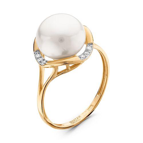 Кольцо декоративное Zlato, красное золото 585 проба, вставка фианит/жемчуг (Zlato, Россия)