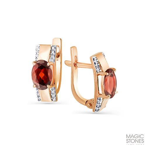 Серьги с английским замком MAGIC STONES, красное золото 585 проба, вставка фианит