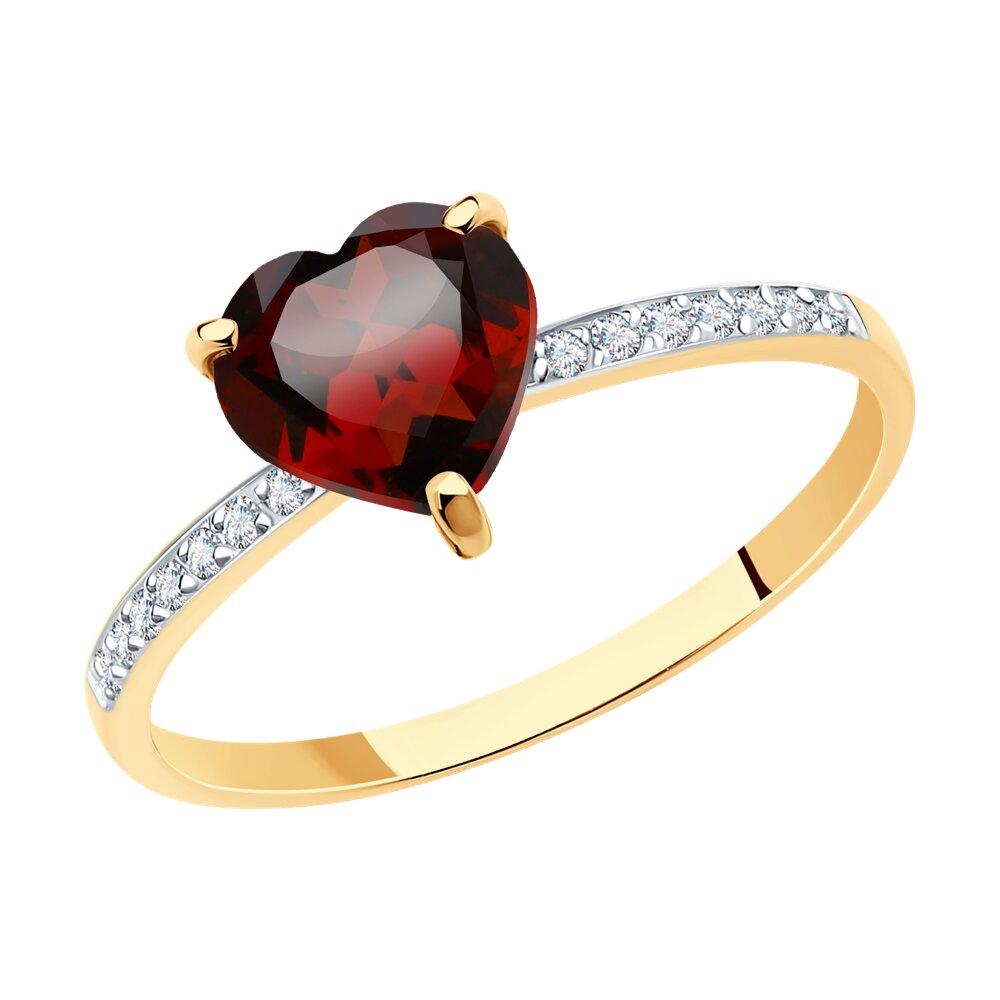 Кольцо декоративное, красное золото 585 проба, вставка фианит/гранат (Россия)