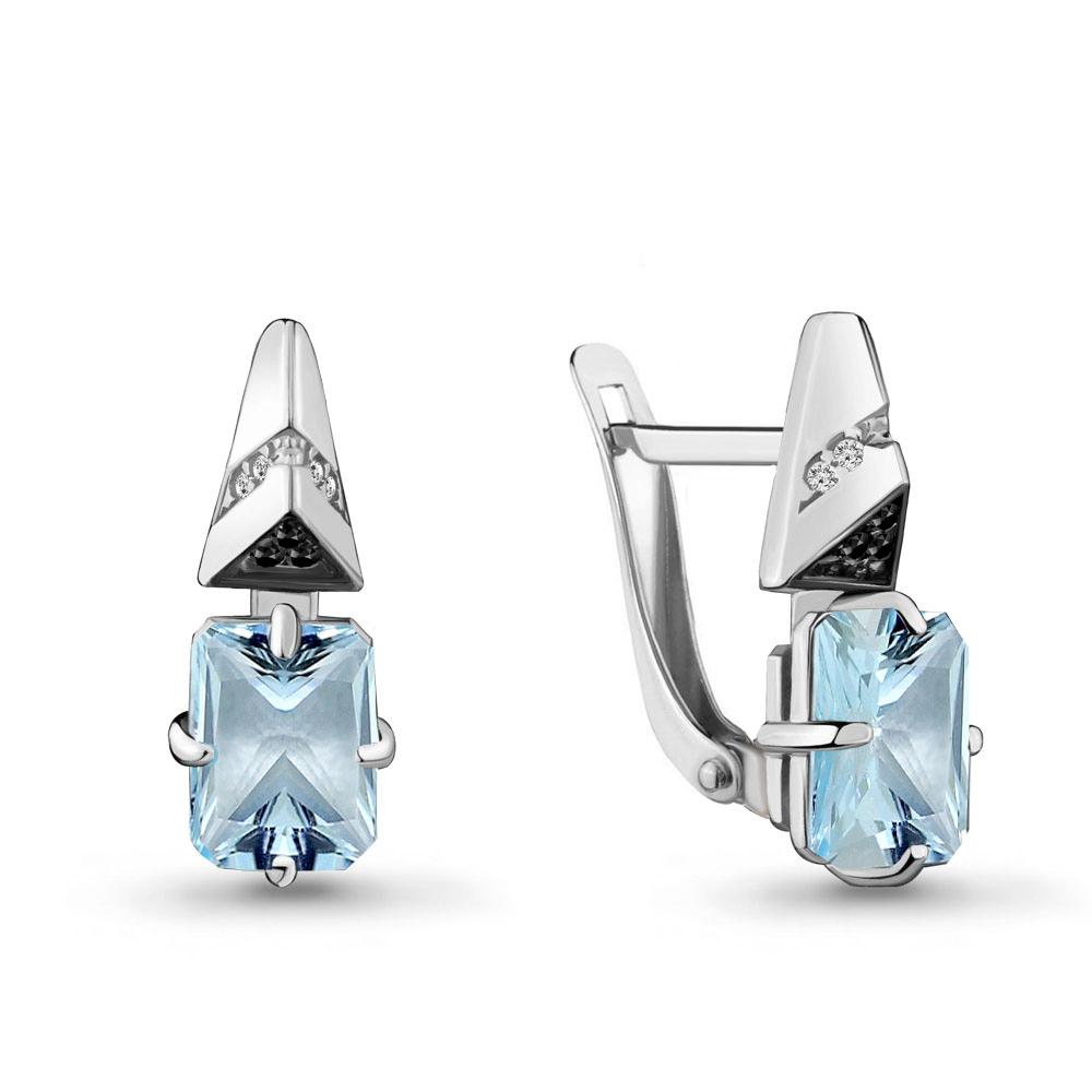 Серьги с английским замком Aquamarine,  серебро 925 проба, вставка фианит